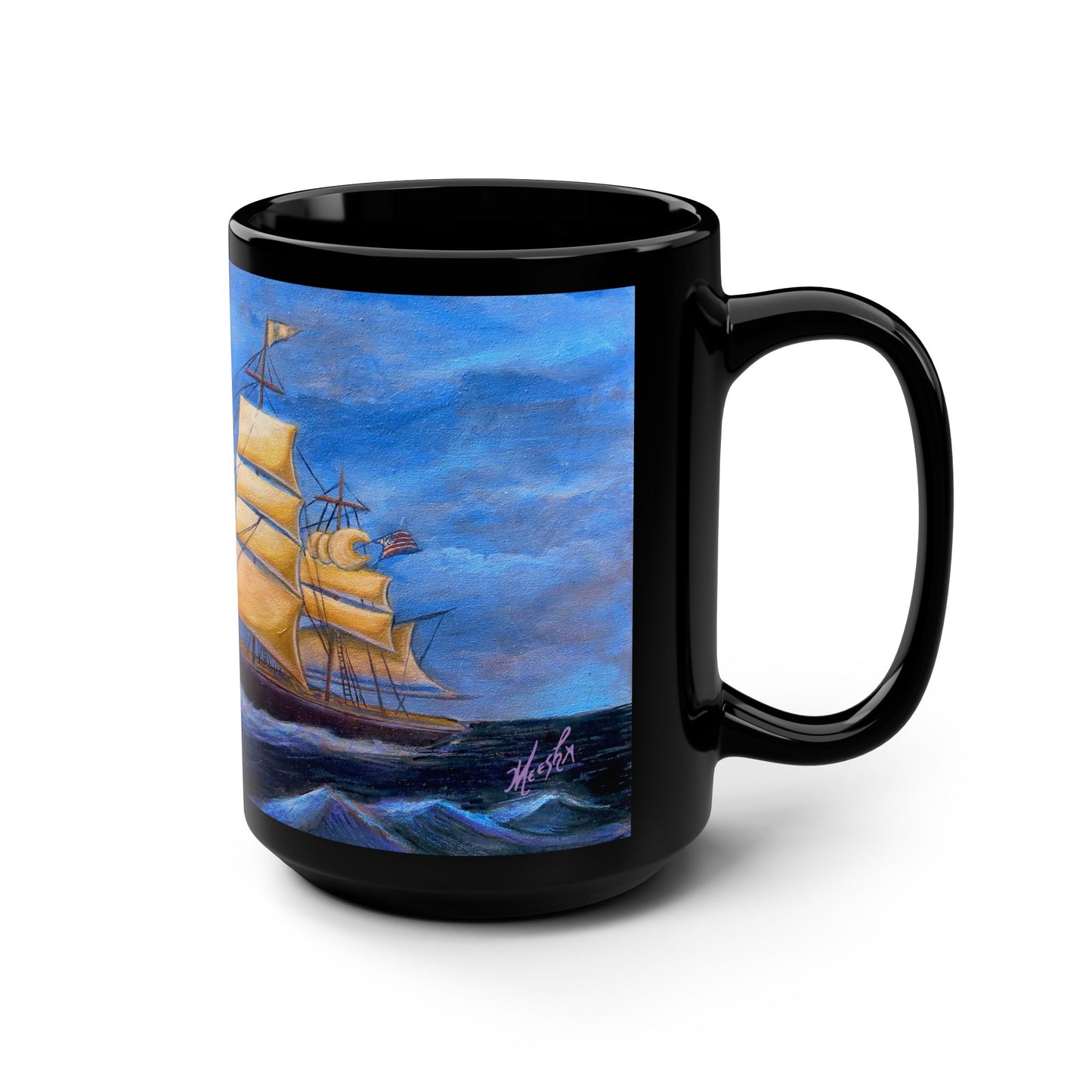 Whimsical Wavehopper Black Mug, 15oz