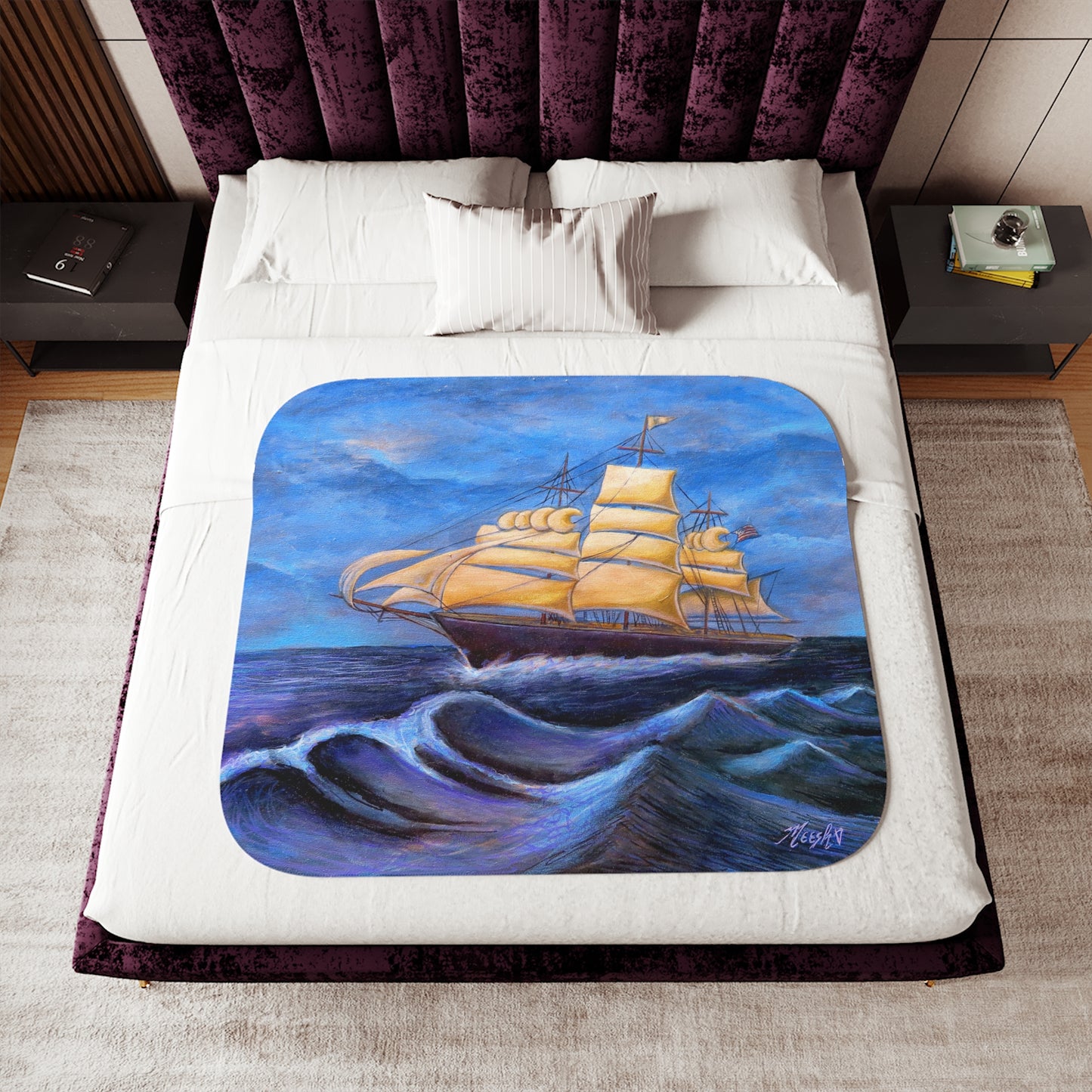 Whimsical Wavehopper Seafarer's Favorite Sherpa Blanket