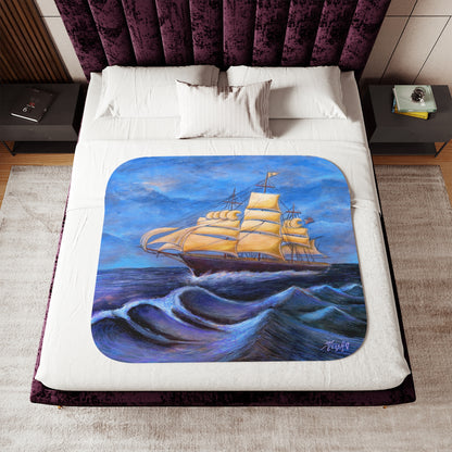 Whimsical Wavehopper Seafarer's Favorite Sherpa Blanket