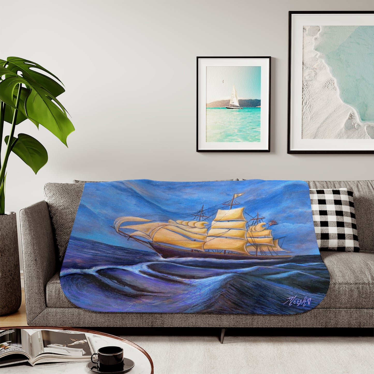 Whimsical Wavehopper Seafarer's Favorite Sherpa Blanket