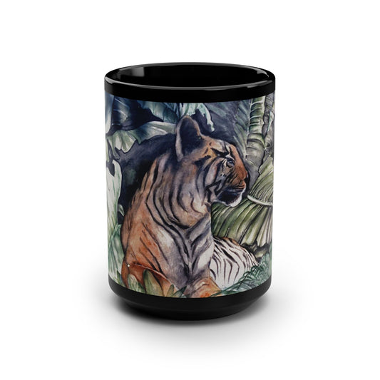 Watchful Warrior Black Mug, 15oz