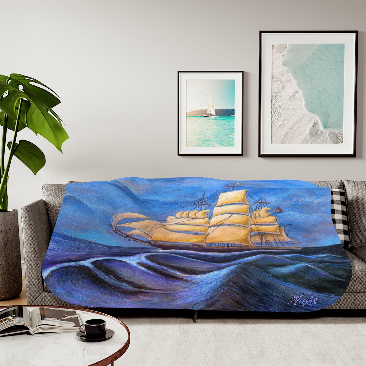 Whimsical Wavehopper Seafarer's Favorite Sherpa Blanket