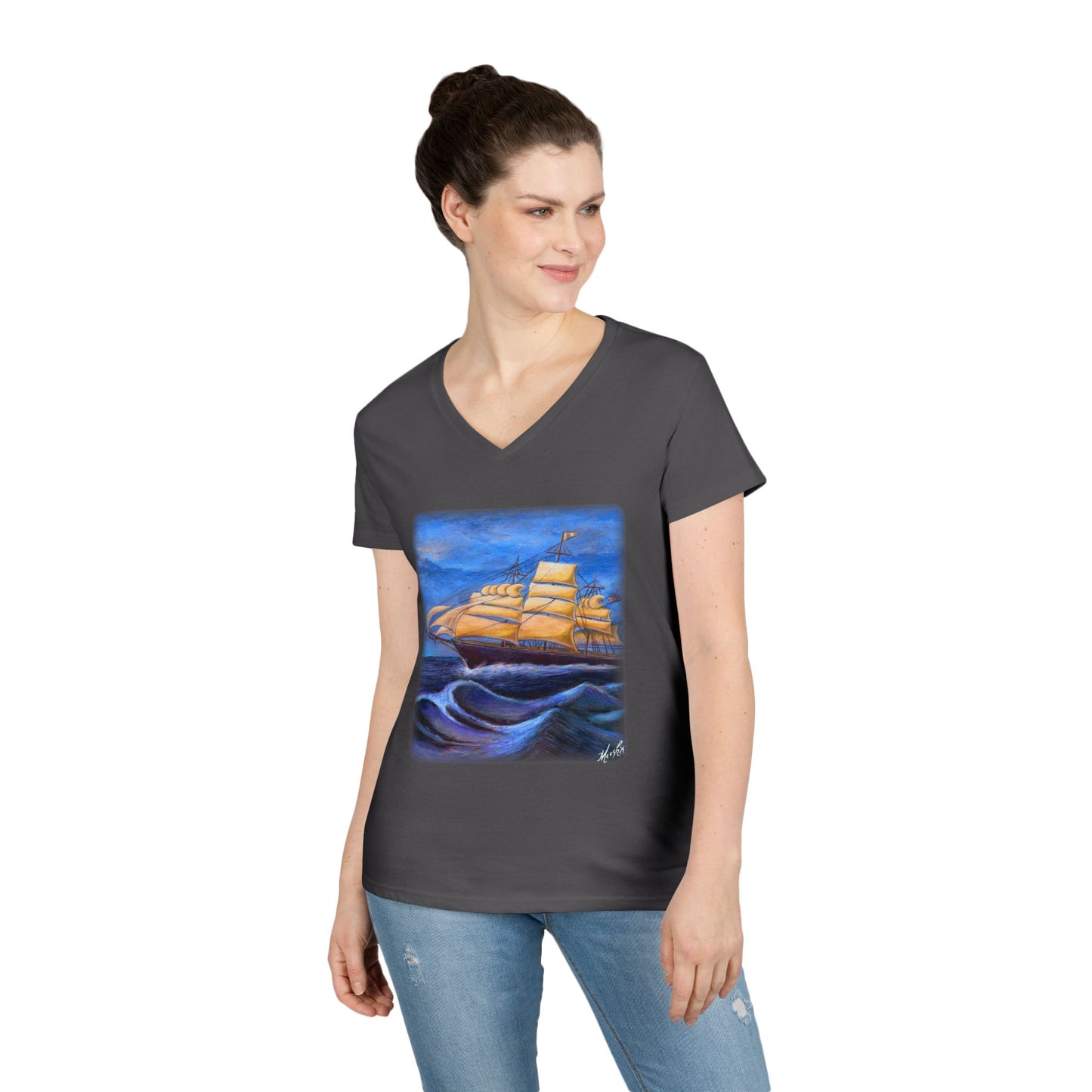 Whimsical Wavehopper Ladies' V-Neck T-Shirt