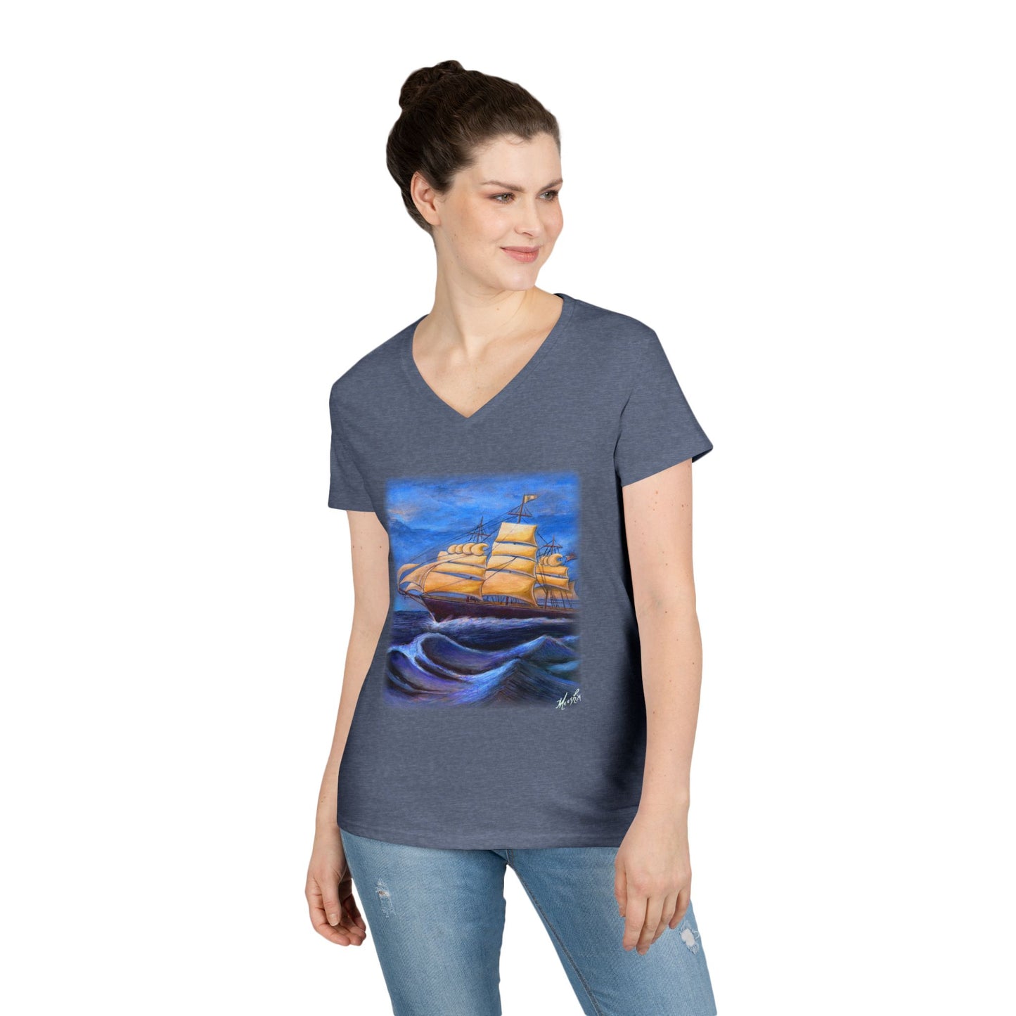 Whimsical Wavehopper Ladies' V-Neck T-Shirt