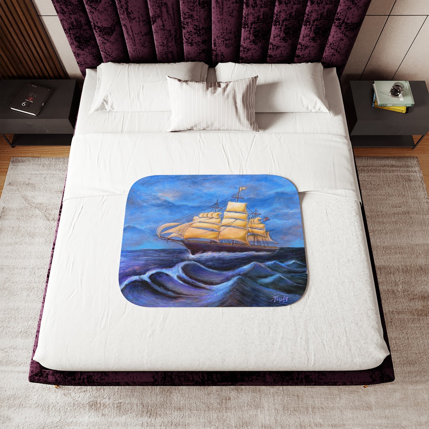 Whimsical Wavehopper Seafarer's Favorite Sherpa Blanket